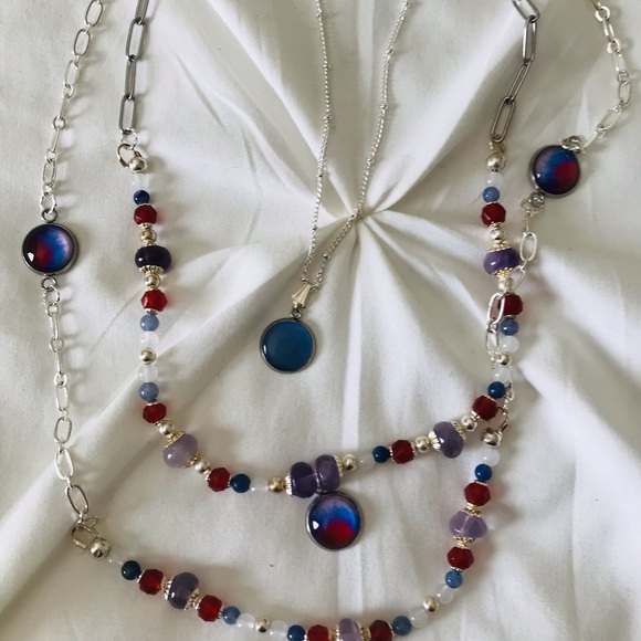 Handmade Pop of Color 3 Piece Necklace Set-Glass Cabochon-Gemstone Carnelian - Picture 6 of 12